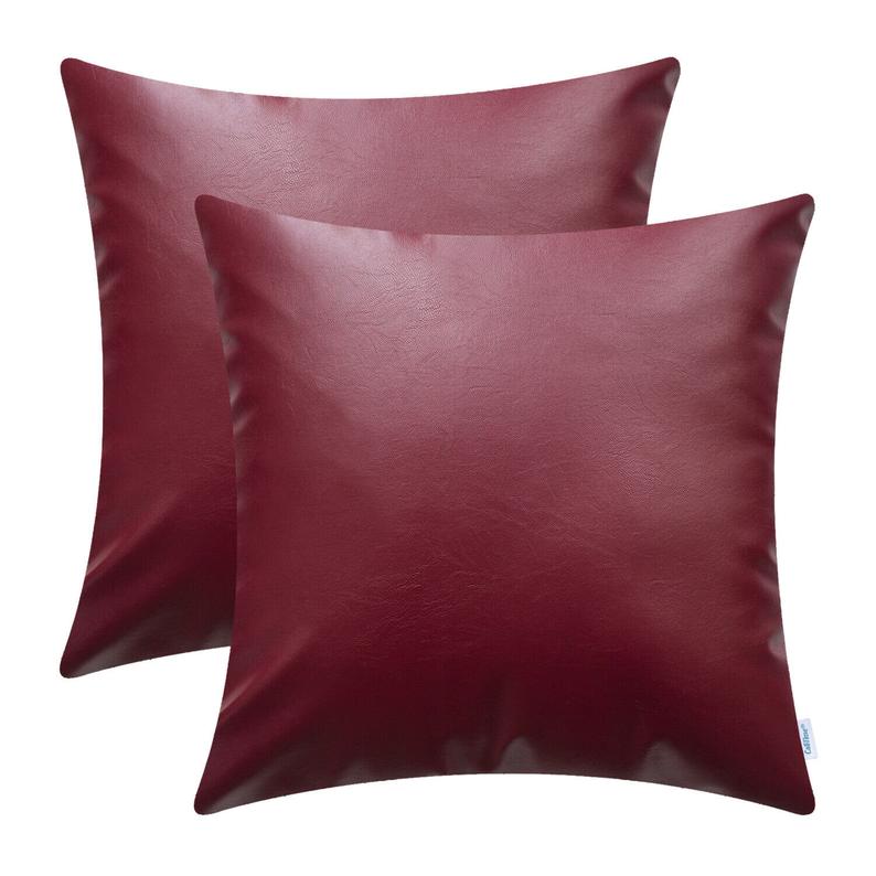 Authentic Lambskin Burgundy Leather Pillows Cover For Couch, Home Decor