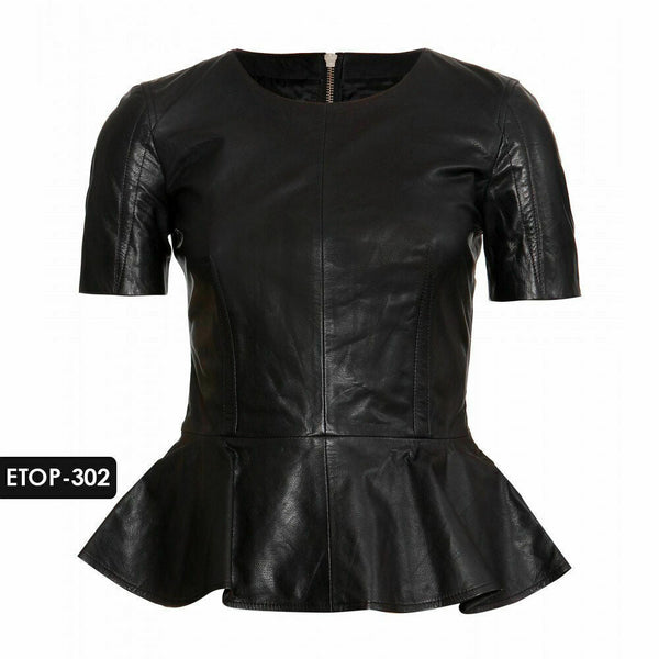 NOORA 100% Genuine Lambskin Leather HalfSleeve Cropped Sexy Top Slim-fit WA510 - Noora International
