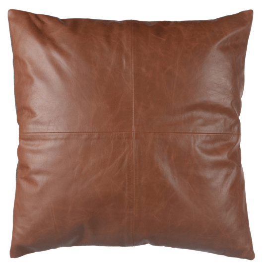 NOORA 100% Lambskin leather pillow cover, Square Dark Tan Brown Leather Pillow Cover, Living Decor,Throw Cover YK80 - Noora International