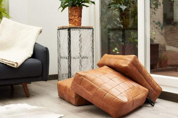 NOORA 100% Lambskin Leather Seat Cushion Cover,Quilted Designer Sofa Cushion Case, Table Seat rt234 - Noora International