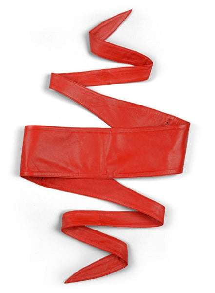 Noora 100% Lambskin OBI LEATHER BELT Red, Leather Wrap Belt, Tie Belt, Women Wrap Belt, Dress Belt, Red Leather Waist Belt For Halloween - Noora International