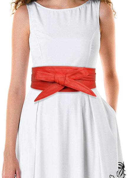 Noora 100% Lambskin OBI LEATHER BELT Red, Leather Wrap Belt, Tie Belt, Women Wrap Belt, Dress Belt, Red Leather Waist Belt For Halloween - Noora International