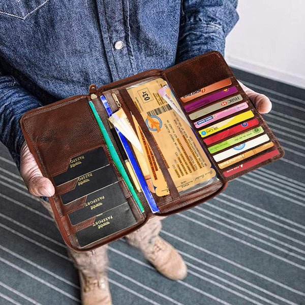 NOORA 100% personalized wallet Dark Brown Leather Unisex Passport Holder | Document Holder | carry checkbook & passbook | SK11 - Noora International