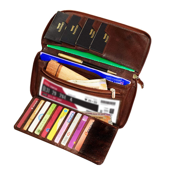 NOORA 100% personalized wallet Dark Brown Leather Unisex Passport Holder | Document Holder | carry checkbook & passbook | SK11 - Noora International
