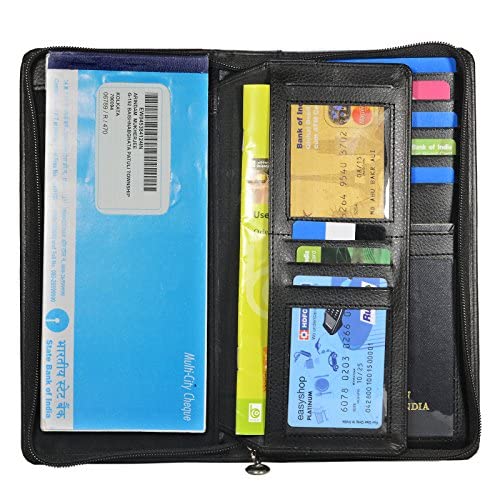 NOORA 100% personalized wallet for men's , BLACK Passport, Cheque Book Holder Travel Wallet Card Holder - SK8 - Noora International