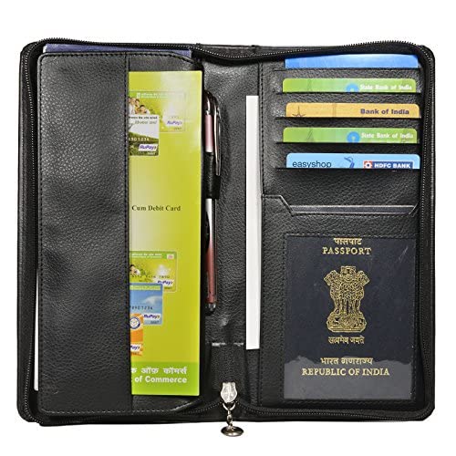 NOORA 100% personalized wallet for men's , BLACK Passport, Cheque Book Holder Travel Wallet Card Holder - SK8 - Noora International