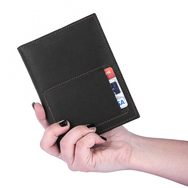 NOORA 100% personalized wallet for men's , Genuine BLACK Leather Passport and Card Holder Travel Wallet , Men's Gift - SK4 - Noora International