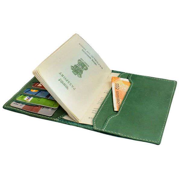 NOORA 100% personalized wallet for men's ,Green Leather Passport Wallet for Men and Women - SK5 - Noora International