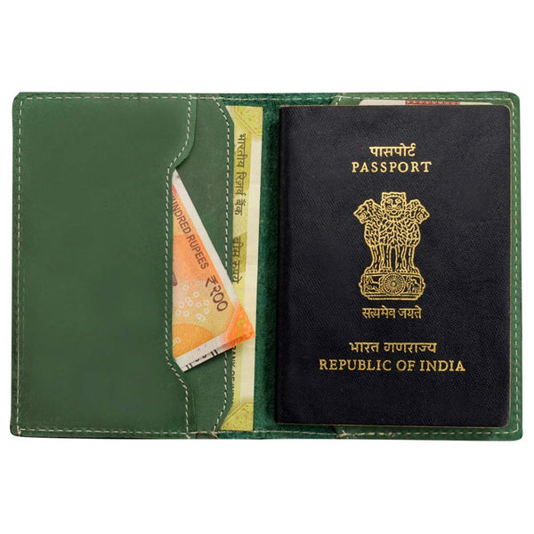 NOORA 100% personalized wallet for men's ,Green Leather Passport Wallet for Men and Women - SK5 - Noora International