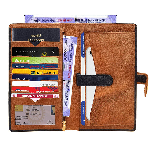 NOORA 100% personalized wallet for Women's, Blue-Tan Leather Passport Wallet, Women's Gift - SK10 - Noora International