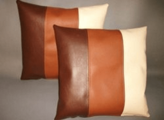 NOORA 100% Real Lambskin leather Combination Brick Tan, Tan & Cream White pillow cover, Square Leather Cover YK86 - Noora International