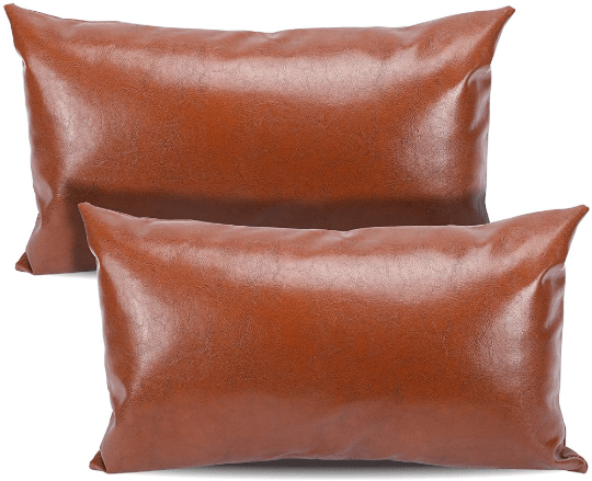Noora 100% Real Lambskin Leather Cushion Cover, Brown Rectangle Pillow Cover, Home Decor, Decorative Accent YK85 - Noora International