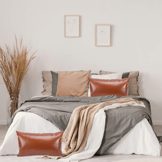 Noora 100% Real Lambskin Leather Cushion Cover, Brown Rectangle Pillow Cover, Home Decor, Decorative Accent YK85 - Noora International