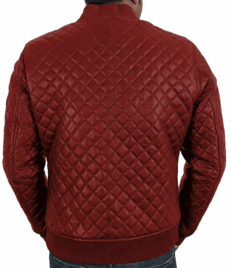 NOORA 100% Real Lambskin Leather Men's Maroon Red Quilted Leather Jacket Original Bomber Casual Styl - Noora International