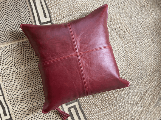 NOORA 100% Real Lambskin leather pillow cover, Square Burgundy Leather Pillow Cover, Living Decor, Throw Cover YK82 - Noora International