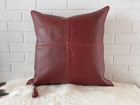 NOORA 100% Real Lambskin leather pillow cover, Square Burgundy Leather Pillow Cover, Living Decor, Throw Cover YK82 - Noora International