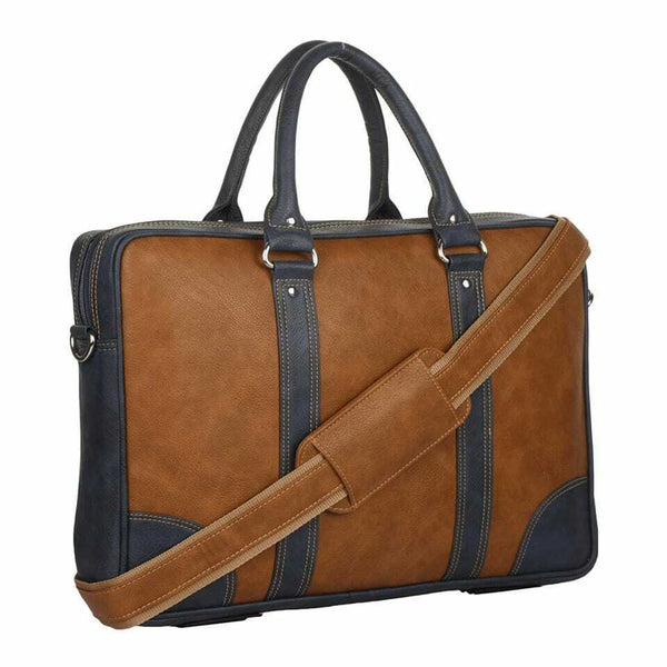 NOORA 15.7 inch Unisex Genuine Leather Messenger Shoulder Briefcas Tan Bag QD314 - Noora International