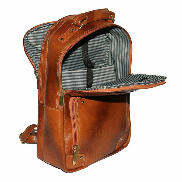 NOORA 18 inch Pure Tan Leather Backpack Bag for Laptop Office men and women QD13 - Noora International