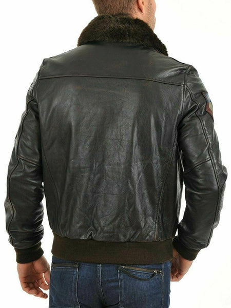 Noora 80s Black Real LambSikn Leather Men Jacket Casual Bomber Warmed Jacket/Coat Motorcycle fridge - Noora International