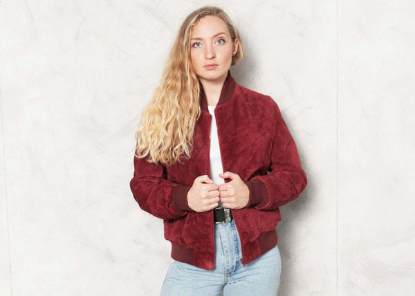 NOORA 90s 100%Suede Autumn Outwear Women Bomber Burgundy Clour Jacket Sb301 - Noora International