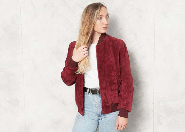 NOORA 90s 100%Suede Autumn Outwear Women Bomber Burgundy Clour Jacket Sb301 - Noora International