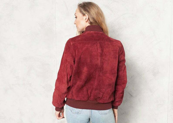 NOORA 90s 100%Suede Autumn Outwear Women Bomber Burgundy Clour Jacket Sb301 - Noora International