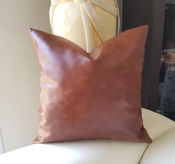 Noora Antique Brown Lambskin Leather pillow cover, Square Pillow, Housewarming, Home & Living Décor SU0148 - Noora International