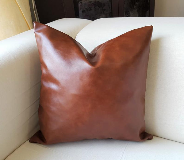 Noora Antique Brown Lambskin Leather pillow cover, Square Pillow, Housewarming, Home & Living Décor SU0148 - Noora International
