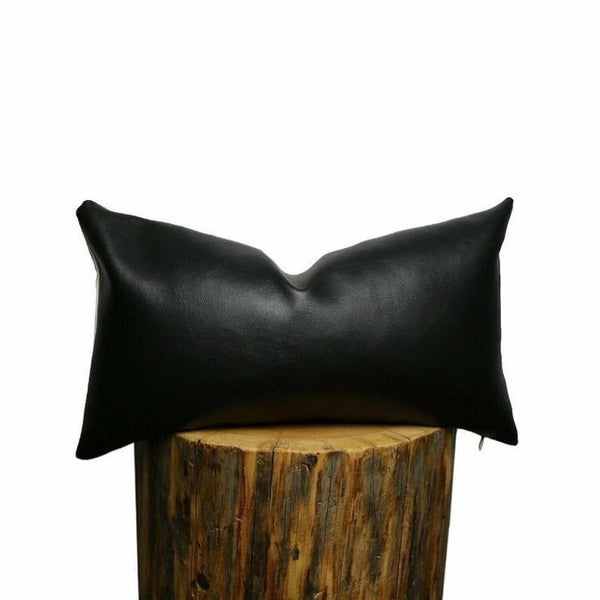 Noora Authentic Lambskin Leather Cushion Cover, Black Leather Throw Cases Cover, Decorative Accent Rectangle Pillow Cover for Couch Home Decor, Yk07 - Noora International