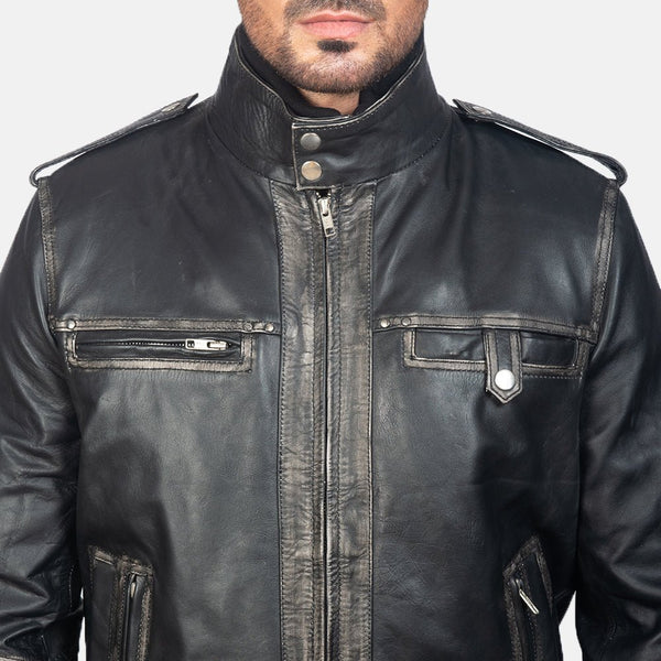 NOORA Authentic Lambskin Men's Black Leather Jacket, Cafe Racer Slim Fit Bomber Jacket YK0256 - Noora International
