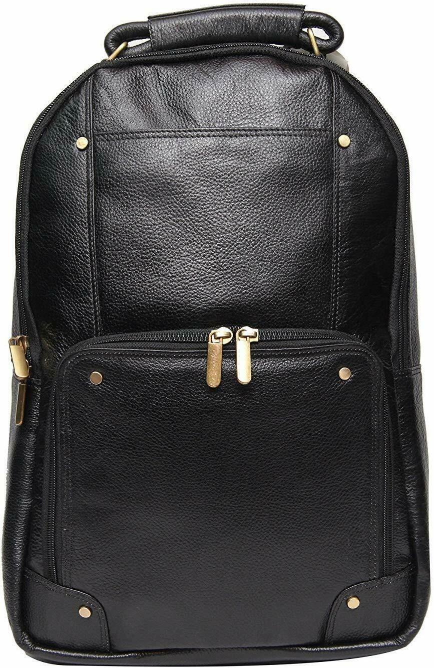 Black 18 inch Soft Leather Backpacks Bag for men and women