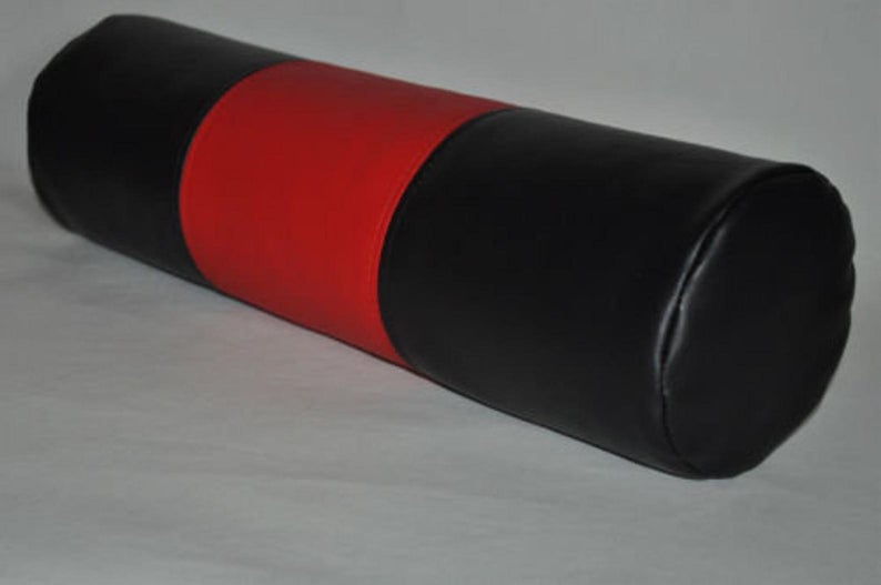 Black and Red Leather pillow, Cushion Round bolster Shape Cover, Housewarming Gift Special for gift