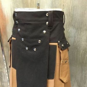 NOORA Black & Biege Leather Pleated straps kilt, unisex adult stylish kilt, Modern Design kilt tactical combat Scottish-SJ220 - Noora International