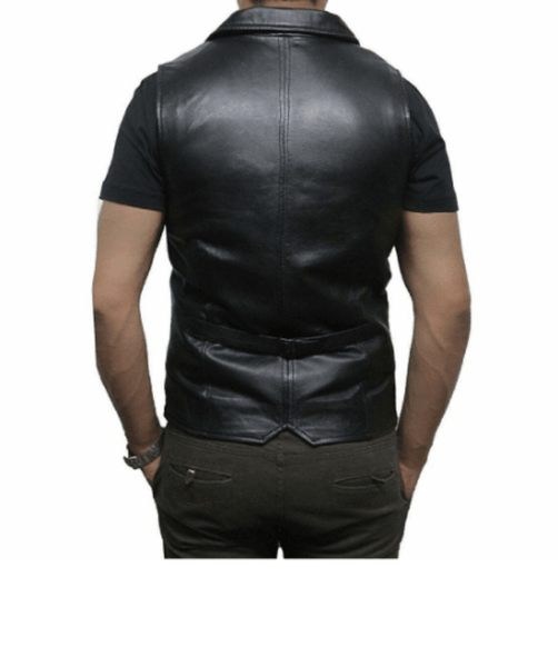 NOORA Black Classic Vest Coat For Men Lambskin Leather Sleeveless Biker Vest Coat With Pocket | SU092 - Noora International