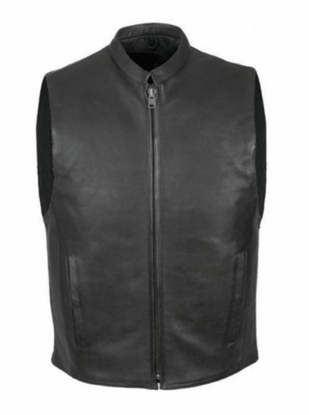 NOORA Black Classic Waist Coat For Men Lambskin Leather Sleeveless Biker Waist Coat With Pocket | SU080 - Noora International