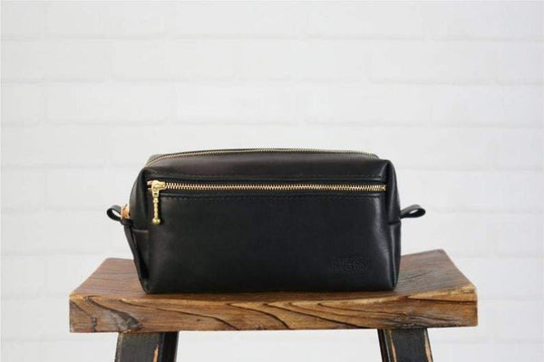 Noora Black Lambskin Leather Dopp Kit, Classic Travel Bag, Groomsmen Gift YK0214 - Noora International