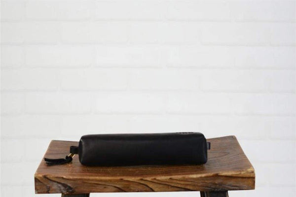 Noora Black Lambskin Leather Dopp Kit, Classic Travel Bag, Groomsmen Gift YK0214 - Noora International