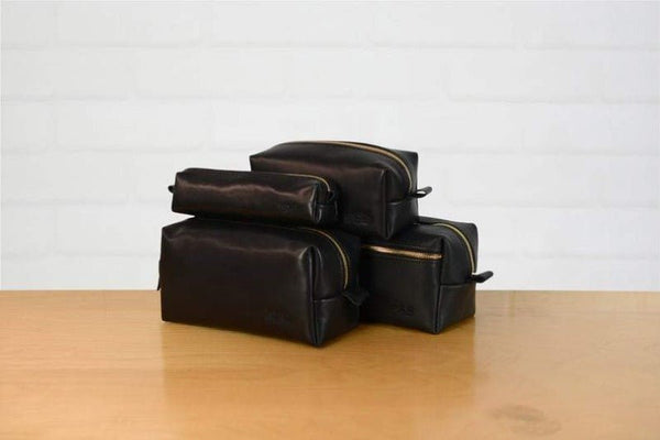 Noora Black Lambskin Leather Dopp Kit, Classic Travel Bag, Groomsmen Gift YK0214 - Noora International