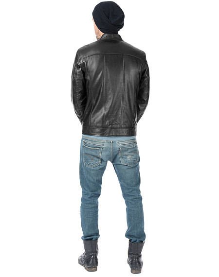 Noora Black Lambskin Leather Jacket for Men's | Stylish Cafe Racer Slim fit Biker Leather Jacket | Gift for him - Noora International
