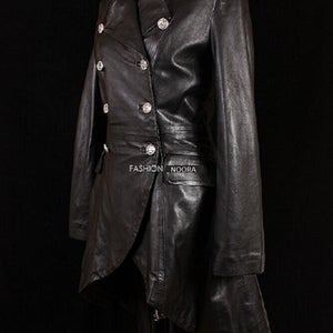 NOORA Black Lambskin Leather Trench Coat Women's Long Overcoat Winter Jacket ,designer trench coat, celebrity Coat - Noora International
