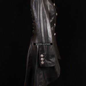 NOORA Black Lambskin Leather Trench Coat Women's Long Overcoat Winter Jacket ,designer trench coat, celebrity Coat - Noora International