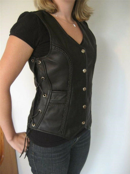 Noora Black Leather Vest coat , Women Sleeveless Coat ,leather jacket, leather waistcoat , blazer ,motorcycle vest ,wool coat SJ364 - Noora International