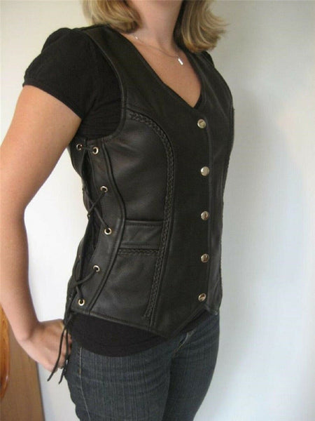 Noora Black Leather Vest coat , Women Sleeveless Coat ,leather jacket, leather waistcoat , blazer ,motorcycle vest ,wool coat SJ364 - Noora International