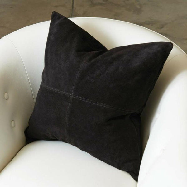 Noora Black Suede Leather Cushion Covers, Square Home Décor, Black Suede Pillow Cover|SU0141 - Noora International