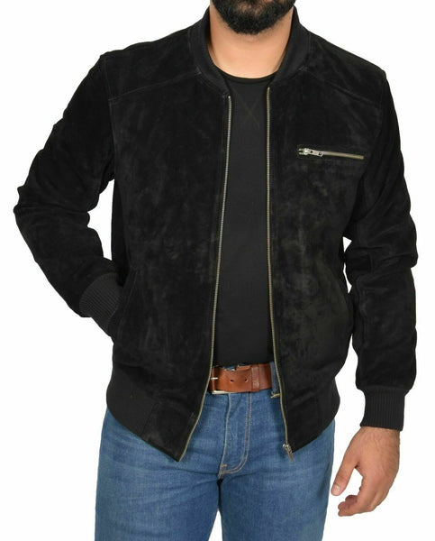 NOORA Black Suede Leather Jacket Men Bomber/Flight Size XS S M L XL Custom made - Noora International