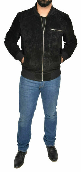 NOORA Black Suede Leather Jacket Men Bomber/Flight Size XS S M L XL Custom made - Noora International