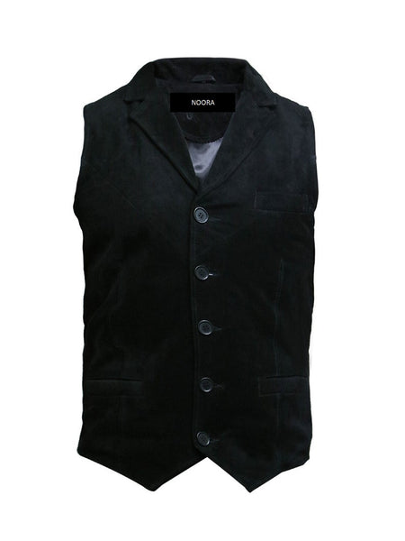 Noora Black Vest For Men Waistcoat Goat Suede Leather Classic CowBoy Blazer Jacket SJ191 - Noora International