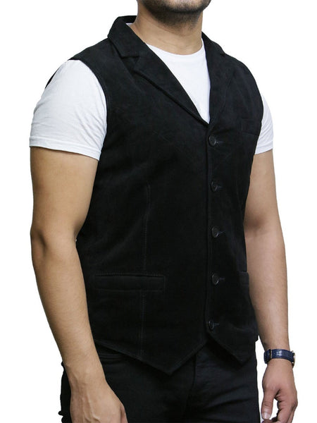 Noora Black Vest For Men Waistcoat Goat Suede Leather Classic CowBoy Blazer Jacket SJ191 - Noora International
