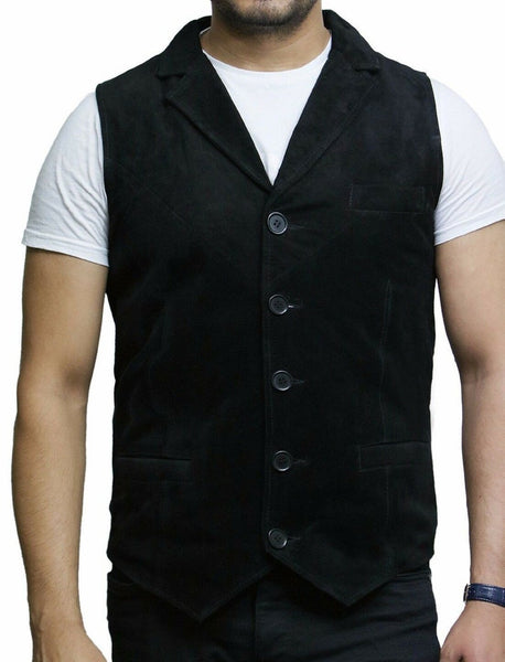 Noora Black Vest For Men Waistcoat Goat Suede Leather Classic CowBoy Blazer Jacket SJ191 - Noora International