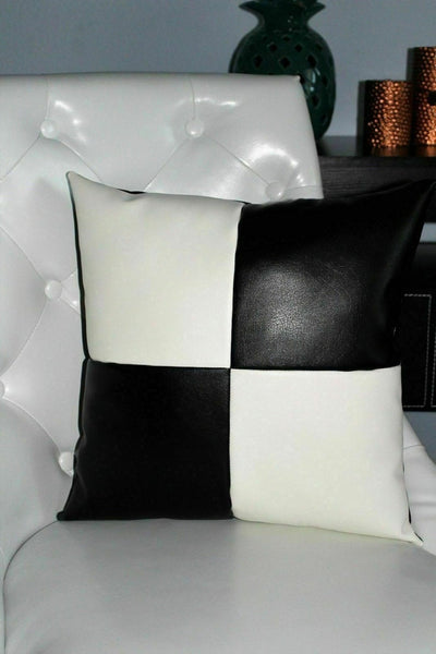 NOORA Black/White Checkered Genuine Leather Pillow Cushion and Cover Couch Decorative Aclity, Chess Pillocent High Quaw Square Cover SJ1 - Noora International